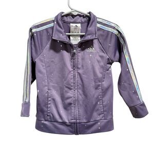 Adidas Toddler Girls Track Jacket 2T Purple Star Print Holographic Stripes